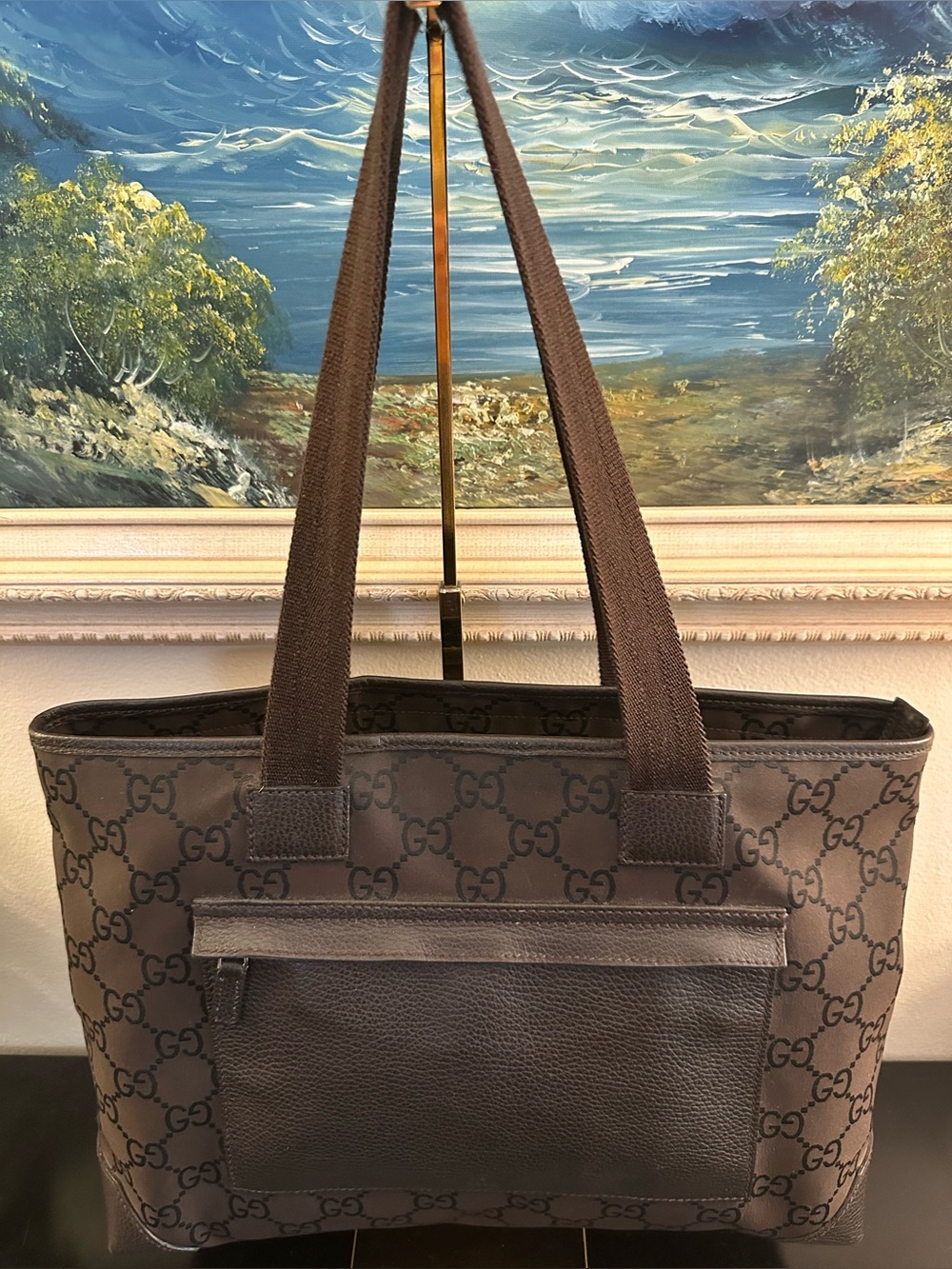 Gucci GG Chocolate Nylon and Leather Tote - Picture 4 of 9